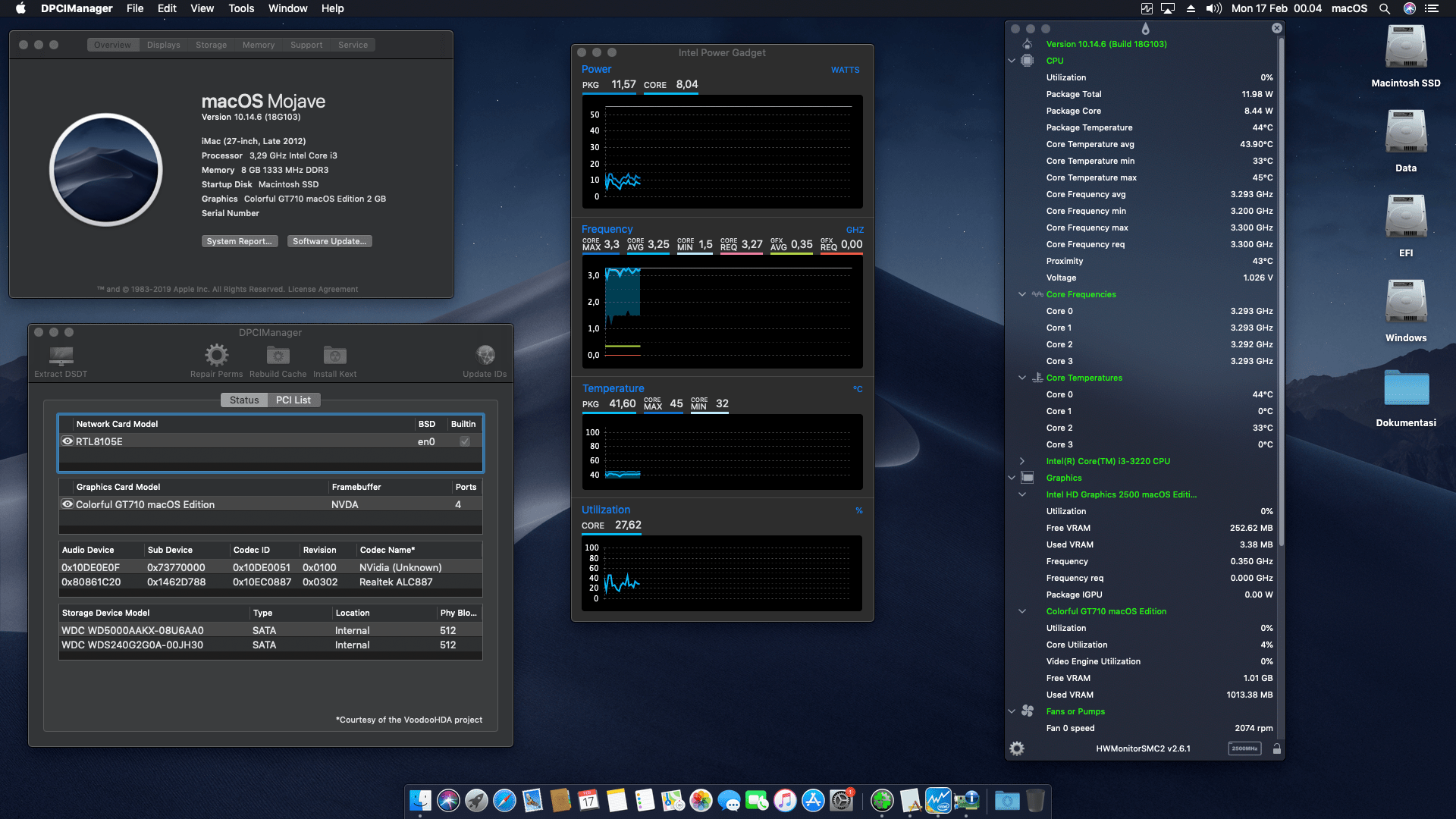 Success Hackintosh macOS Mojave 10.14.6 Build 18G103 in MSI H61M-P20 (G3) + Intel Core i3 3220 + Colorful GT710